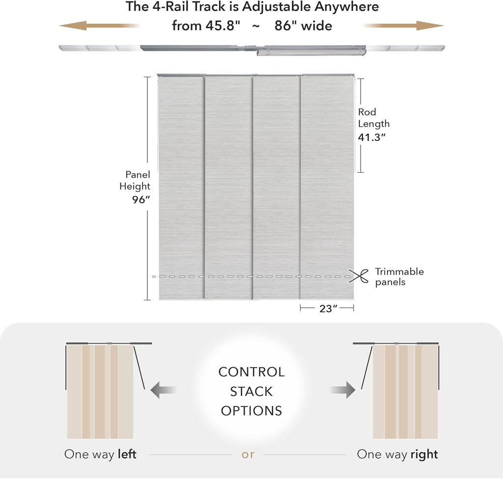 GoDear Design Adjustable Vertical Blinds for Patio Doors, Panel Track Blinds for Indoor Windows and Room Dividers, Extendable Track from 45.8" to 86" W, Trimmable Panel Curtains Up to 96" H, Marble