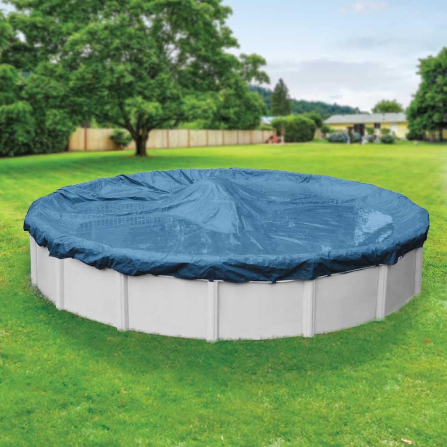 Robelle 24 ft Heavy Duty Blue Winter Pool Cover for Above Ground Pools, 4 ft Overlap (28 ft Cover Size), Solid 8 x 8 Scrim, 2.36 oz/yd2, 10-Year Warranty, Style: 3524-4