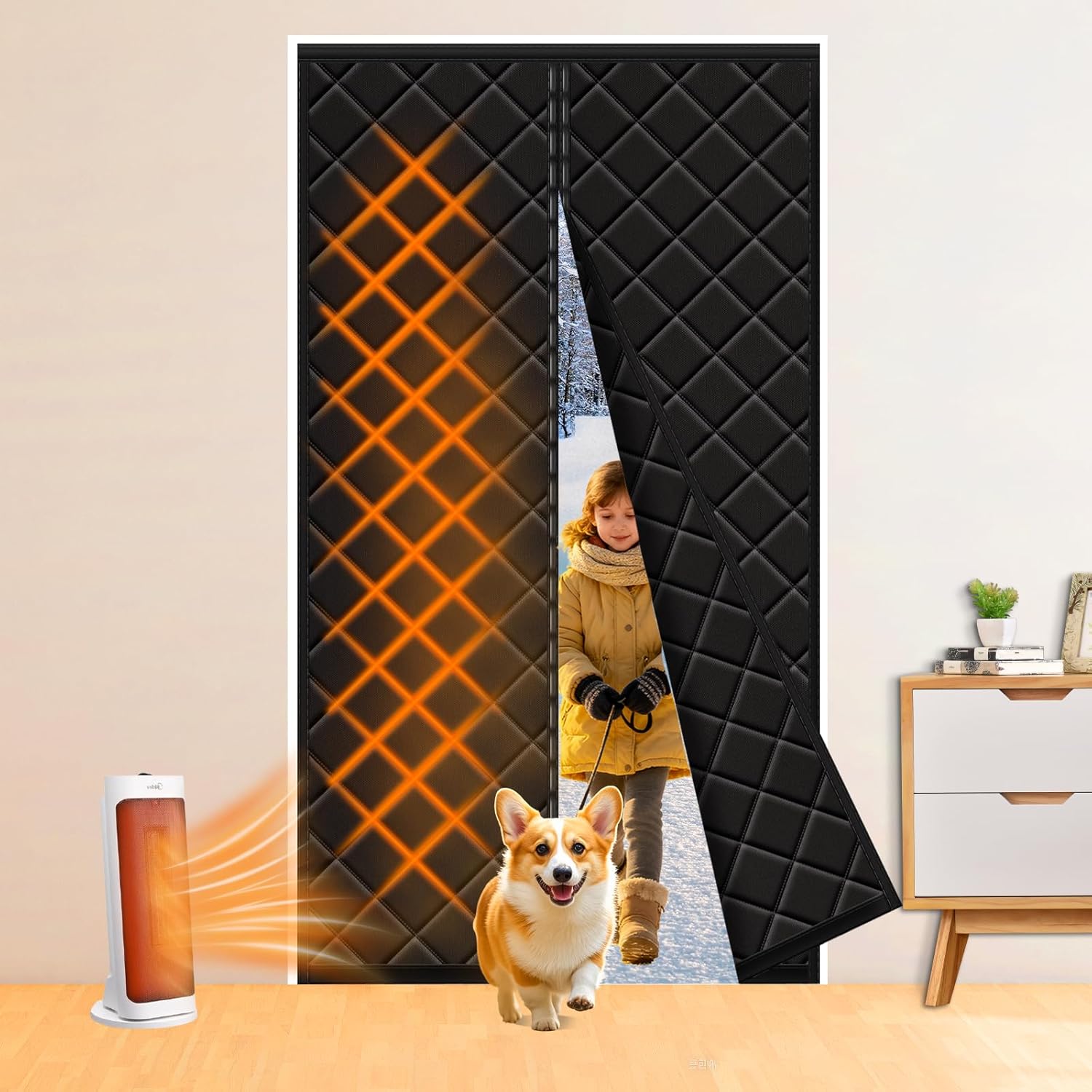 Upgraded Magnetic Thermal Insulated Door Curtain for Winter with Clear Window, Fit Door Size 32x80 in, Heavy Duty 4-Layer Oxford with Thicken Cotton, Self-Closing for Sliding Glass Doorways, Black