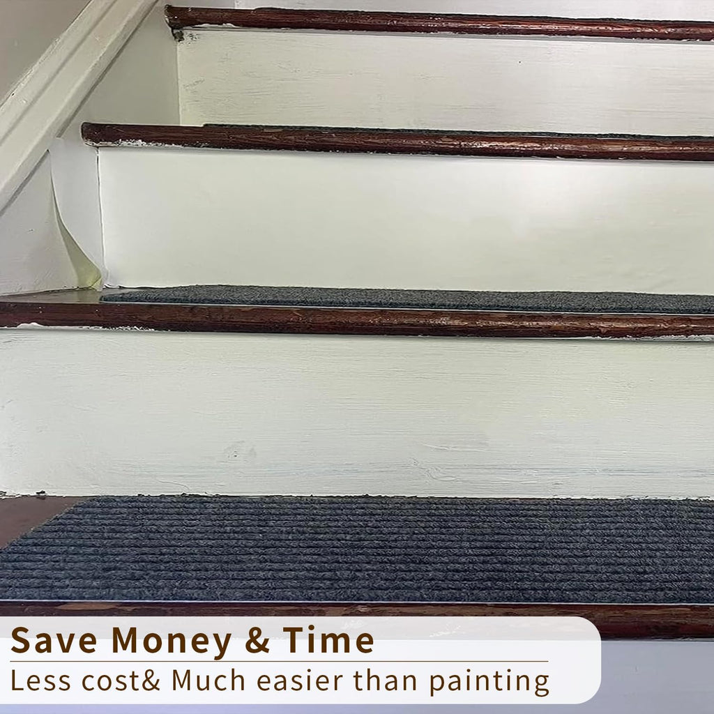 funlife 14Pcs Self-Adhesive Vinyl Stair Riser Stickers, Peel and Stick Staircase Decal Contact Paper, 39.37"x7.09" Pure Plain White