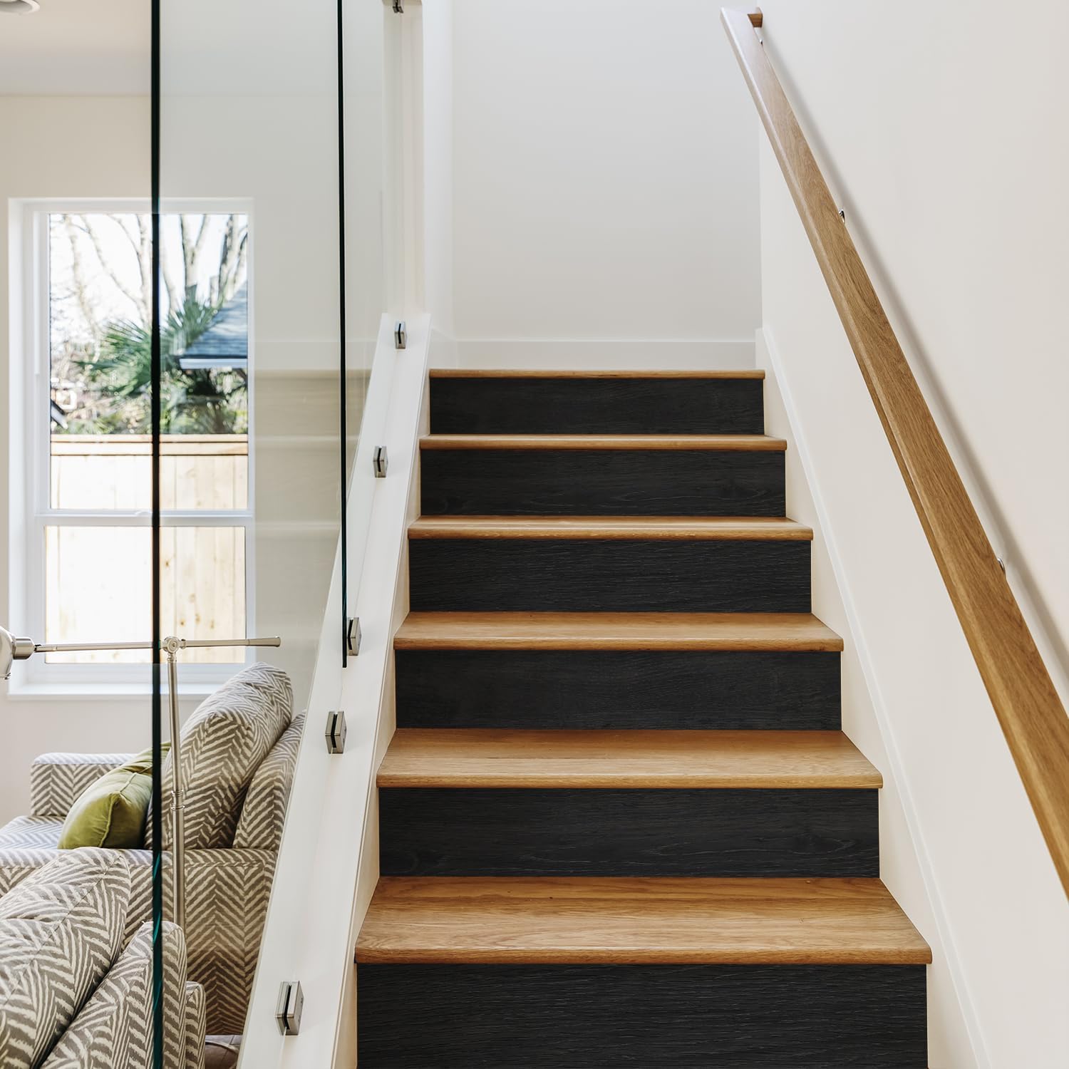 funlife 14 Strips Pure White Stair Riser Decals Peel and Stick, White Stair Riser Stickers Self Adhesive Vinyl Stairway Stickers for Entryway, Staircase Step Decals for Home Decor, 7.09“ x 47.24"