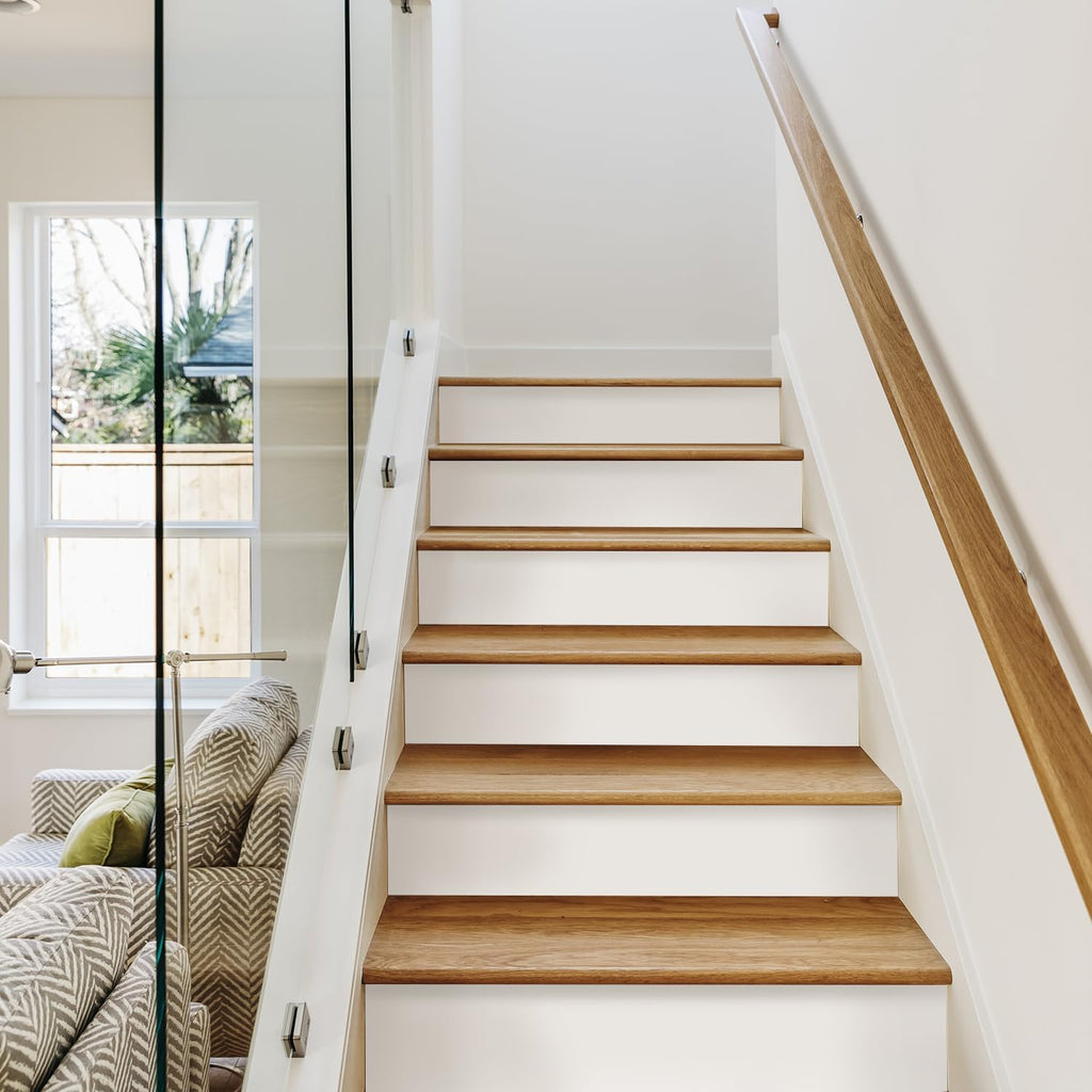 funlife 14 Strips Pure White Stair Riser Decals Peel and Stick, White Stair Riser Stickers Self Adhesive Vinyl Stairway Stickers for Entryway, Staircase Step Decals for Home Decor, 7.09“ x 47.24"