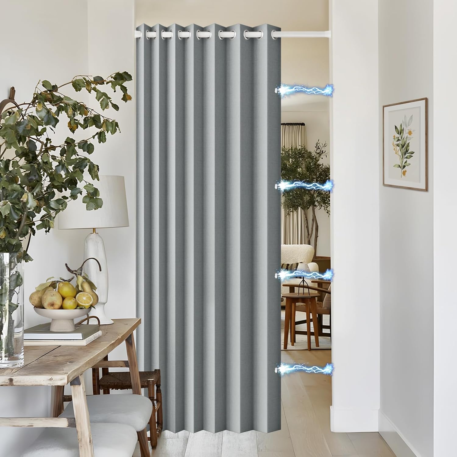100% Blackout Accordion Style Door Curtain for Doorways Privacy Magnetic Door Curtain, Temporary Doors for A Room Privacy, 1 Panel, W45 x L80, Black