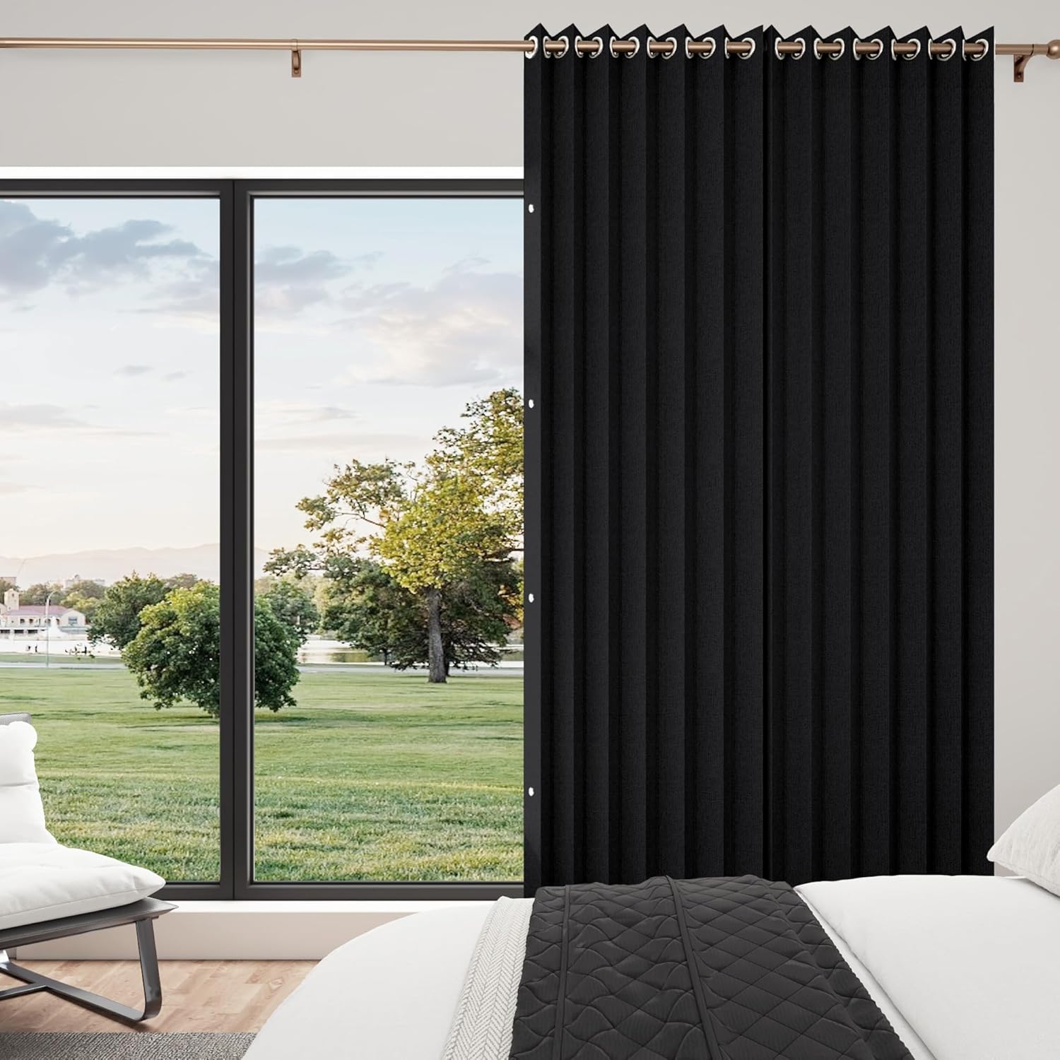 100% Blackout Accordion Style Door Curtain for Doorways Privacy Magnetic Door Curtain, Temporary Doors for A Room Privacy, 1 Panel, W45 x L80, Black