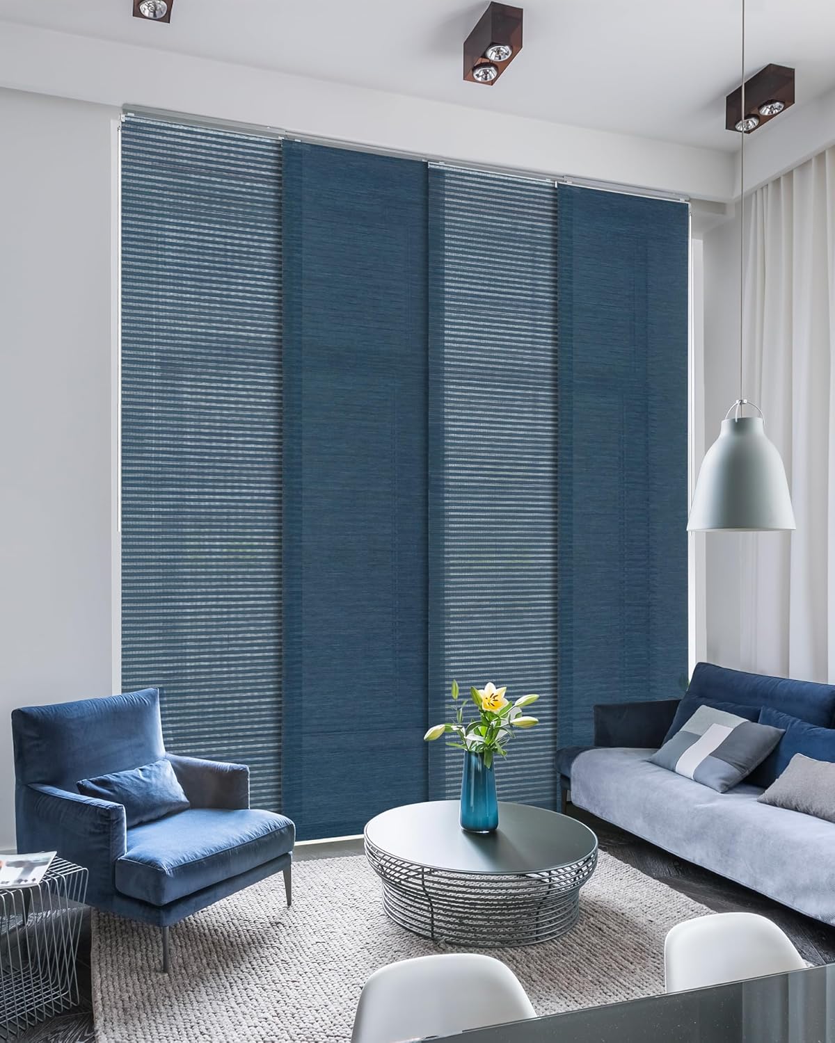 GoDear Design Adjustable Sliding Panel Hanging Room Dividers, Vertical Blind for Windows Doors, Extendable Track from 45.8" to 86" W, Trimmable Panel Curtains Up to 96", Semi-Sheer, Eclipse