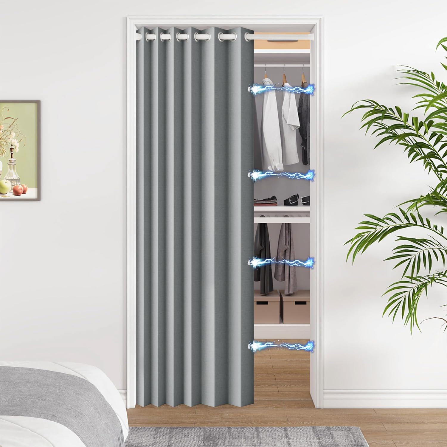 100% Blackout Accordion Style Door Curtain for Doorways Privacy Magnetic Door Curtain, Temporary Doors for A Room Privacy, 1 Panel, W45 x L80, Black