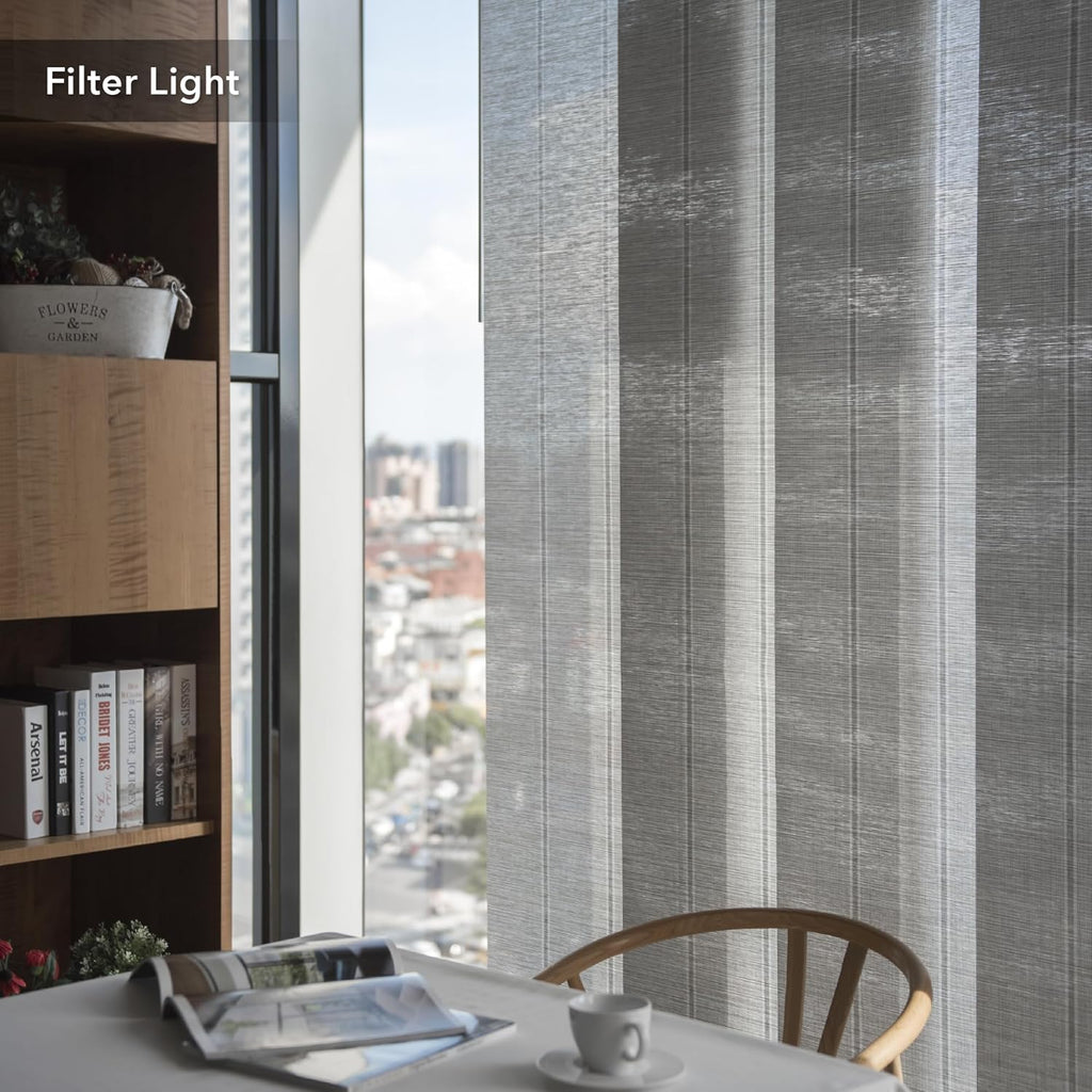 GoDear Design Adjustable Sliding Panel Hanging Room Dividers 45.8"- 86" W x 96" H, Extendable Vertical Blinds for Sliding Glass Doors, Closet Door Blinds Trimmable Fabric Panel Curtain Shades, Airo