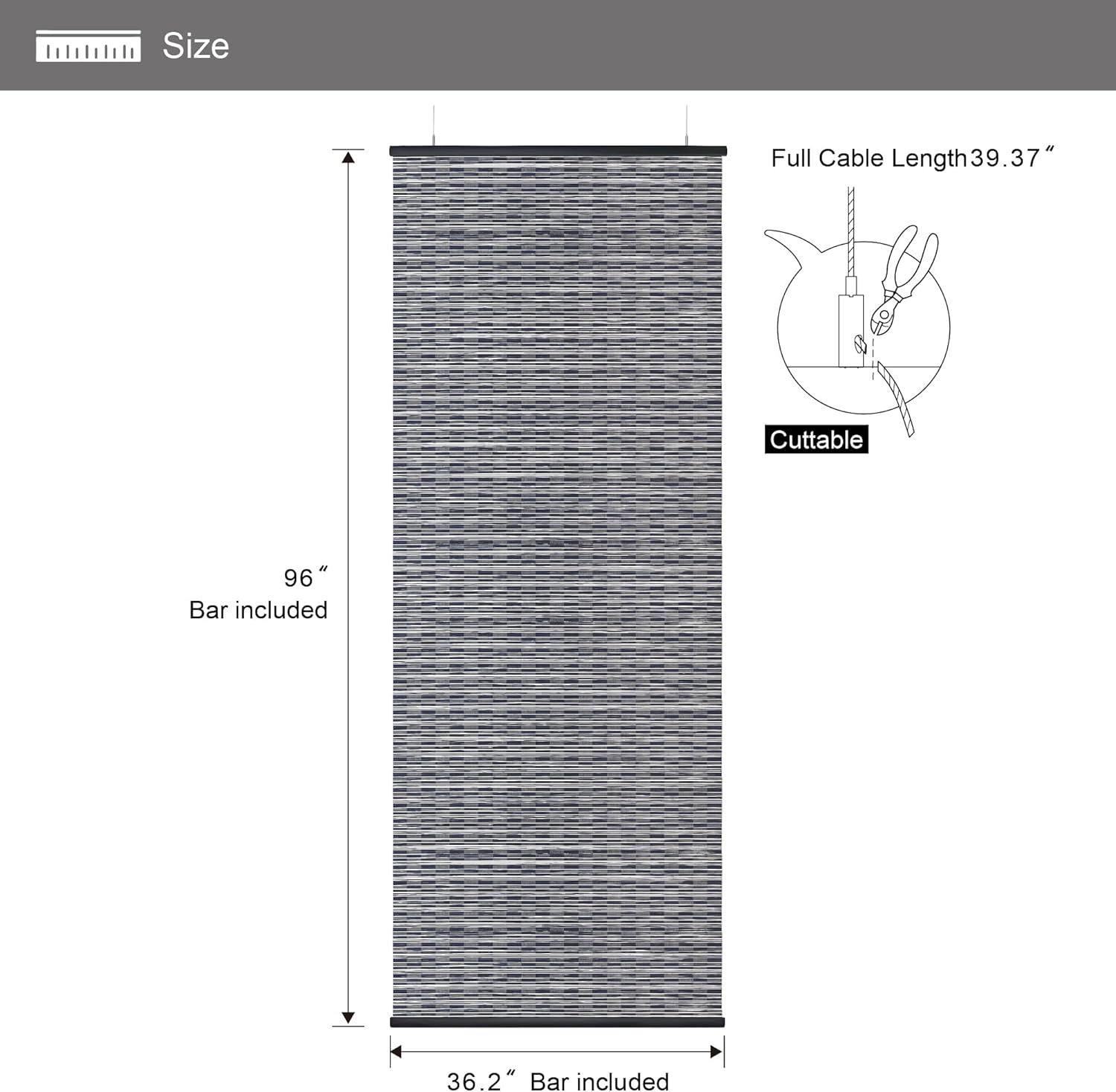 DECOLAB Hanging Room Panel, Privacy Sheer Separator Divider for Shared Room, Entryway, Workspace, Trimmable Length, Natural Woven, 36”W x 96”L, Set of 2, Azurite