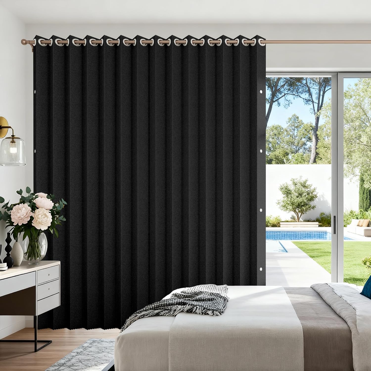 100% Blackout Accordion Style Door Curtain for Doorways Privacy Magnetic Door Curtain, Temporary Doors for A Room Privacy, 1 Panel, W45 x L80, Black