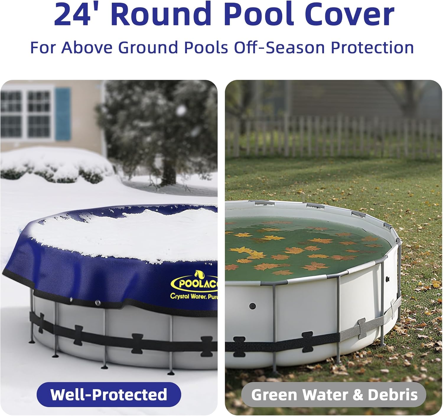 Pool Covers for Above Ground Pools - 24 ft Round Winter Pool Cover, Extra Durable Cold- and UV-Resistant Heavy-Duty Swimming Pool Cover for Winterizing