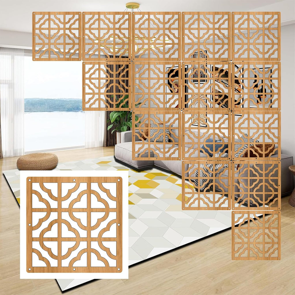 Hanging Room Divider Panels, 24 Pieces Wood-Plastic Screen Panels Wall Divider Partition Home Office Decoration (Natural)