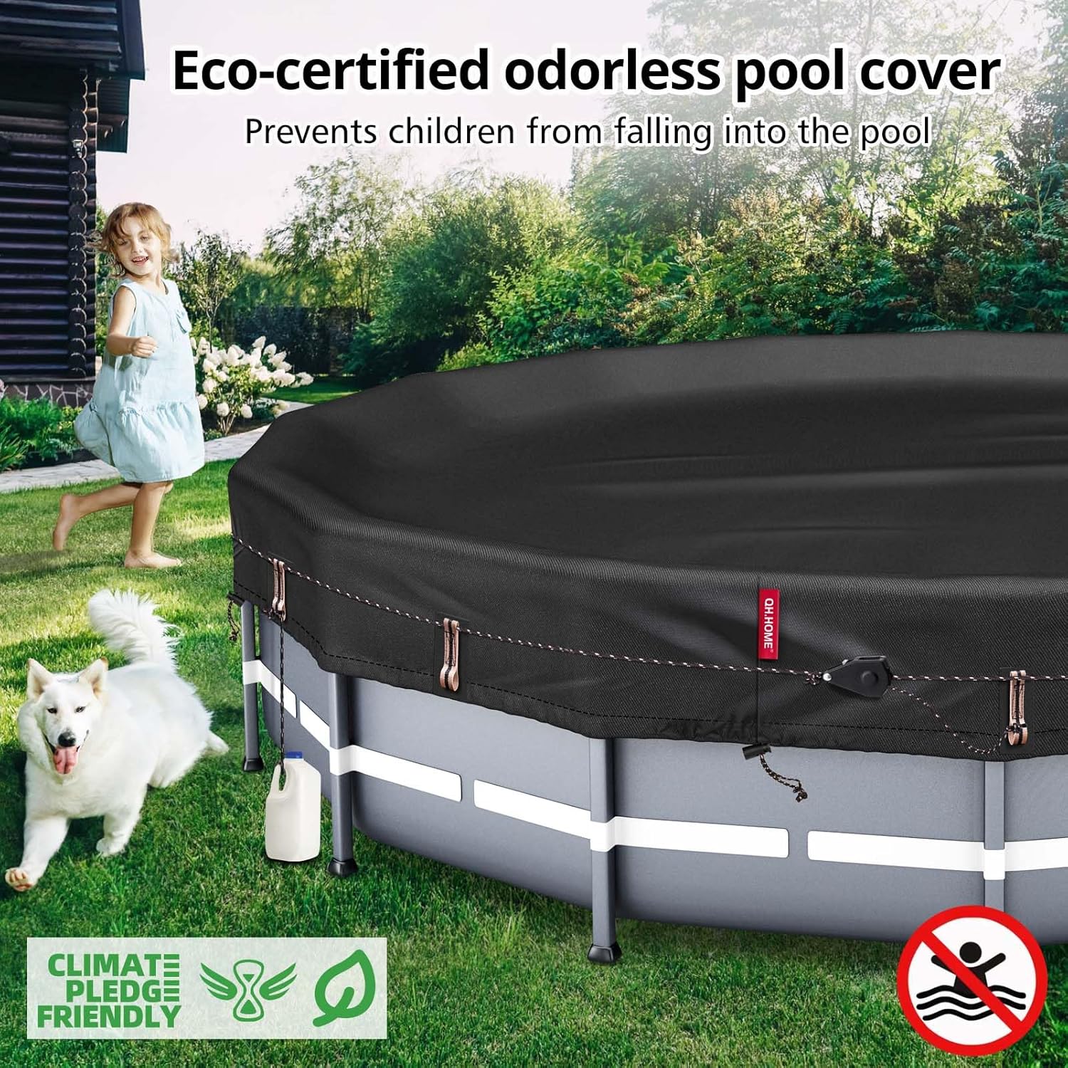 QH.HOME Winter Round Pool Cover for 18 Ft Bestway/Intex/Coleman Frame Above Ground Pool, [Excellent Windproof ] with Fast Tightening Patented Ratchet& Weight-Bearing Rings,Cold and UV Resistant