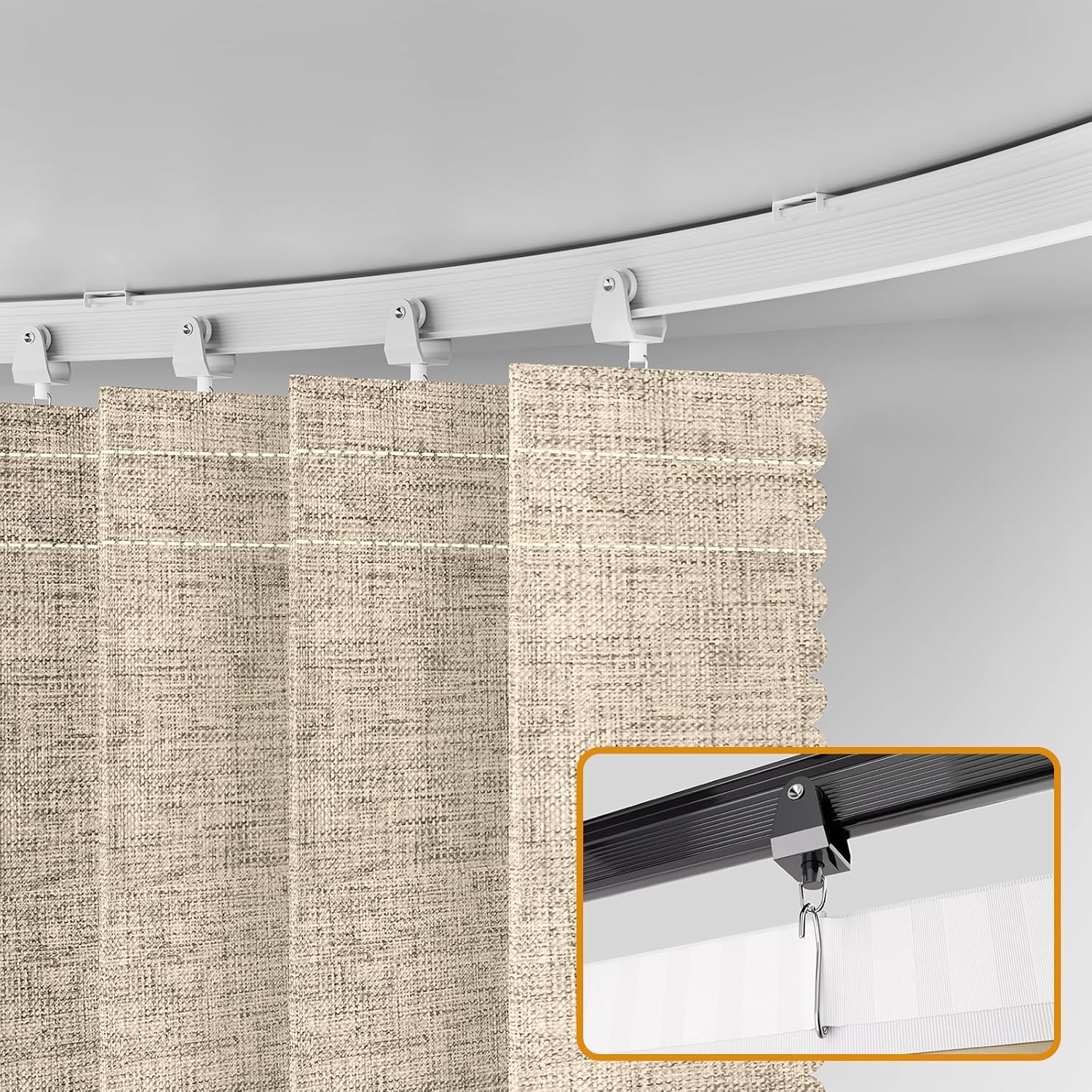 Accordion Folding Room Partition with Ceiling Track - Retractable Room Divider Curtain, Effortless Setup(Beige 100" W x 84" L-Pack of 1)