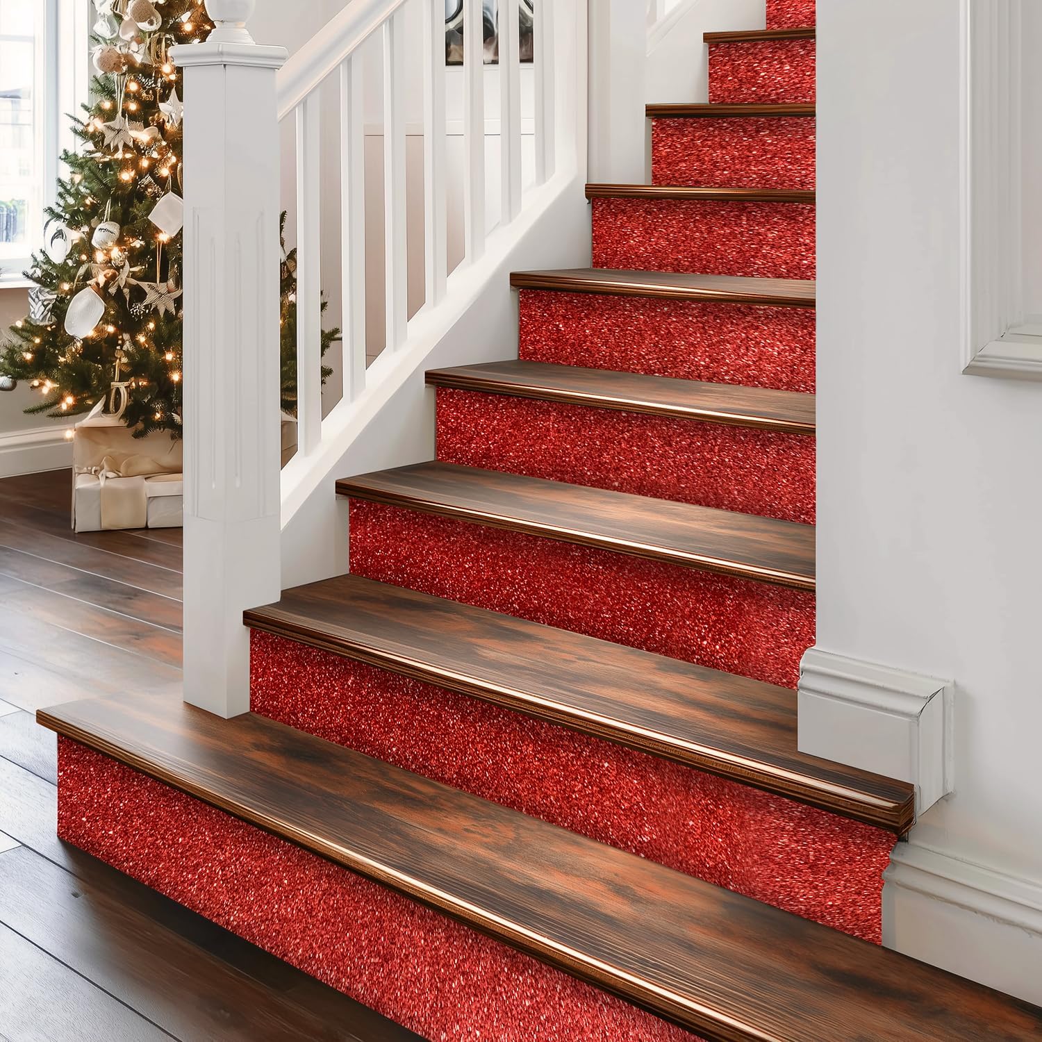 funlife Long Strip Faux Black Wood Stair Riser Decals Peel and Stick, Black Stair Riser Stickers Self Adhesive Vinyl Stairway Stickers for Entryway, Staircase Step Decals for Home Decor, 7.87"X590.55"