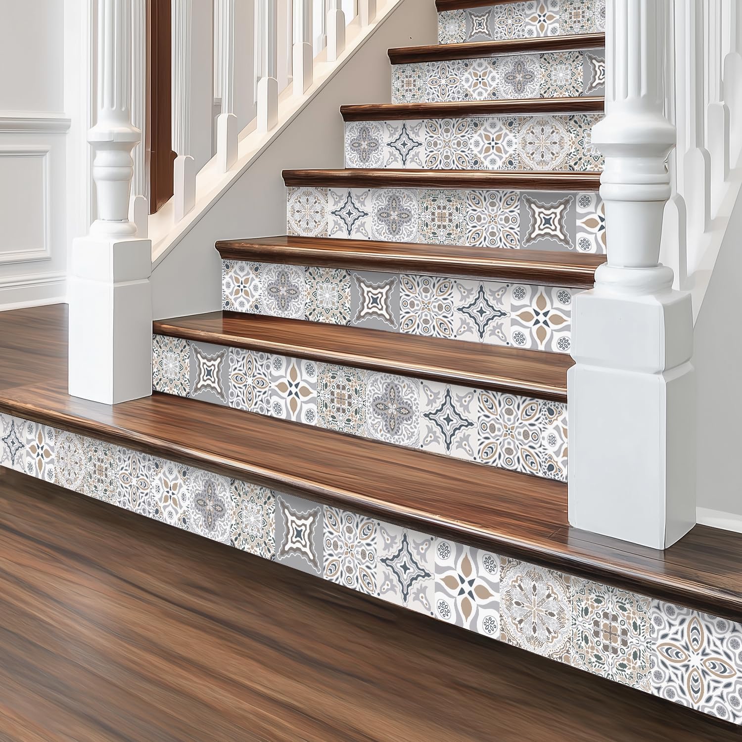 funlife Long Strip Faux Black Wood Stair Riser Decals Peel and Stick, Black Stair Riser Stickers Self Adhesive Vinyl Stairway Stickers for Entryway, Staircase Step Decals for Home Decor, 7.87"X590.55"