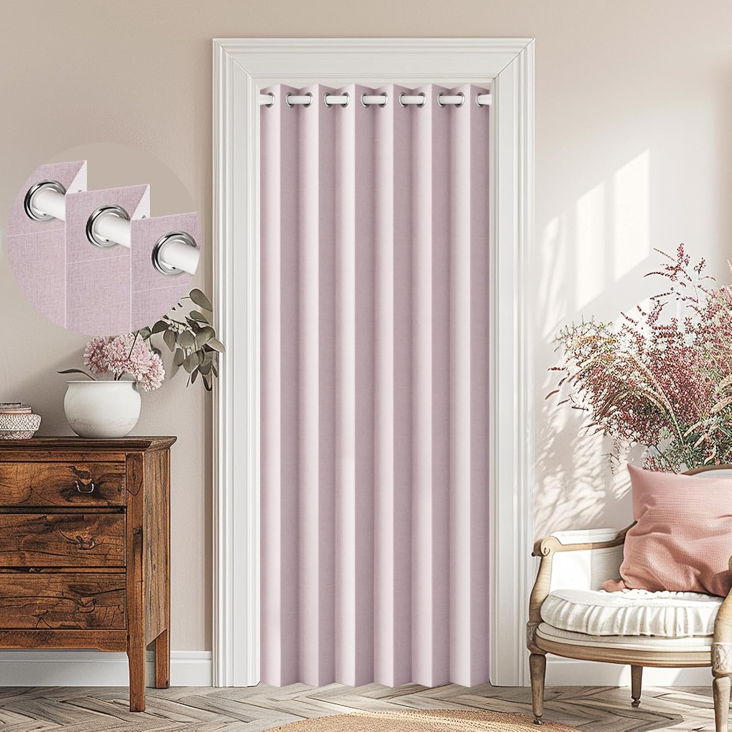 100% Blackout Accordion Style Door Curtain for Doorways Privacy Magnetic Door Curtain, Temporary Doors for A Room Privacy, 1 Panel, W45 x L80, Black