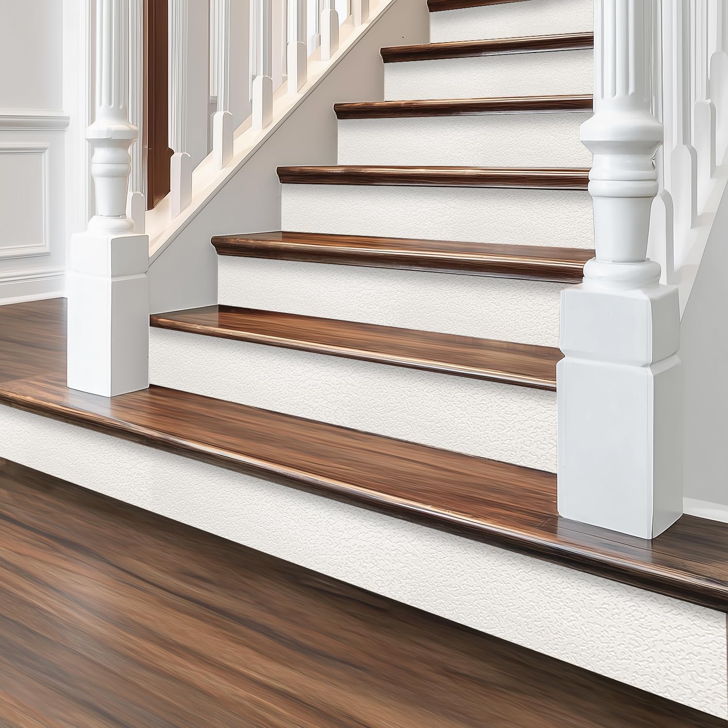 funlife Long Strip Faux Black Wood Stair Riser Decals Peel and Stick, Black Stair Riser Stickers Self Adhesive Vinyl Stairway Stickers for Entryway, Staircase Step Decals for Home Decor, 7.87"X590.55"