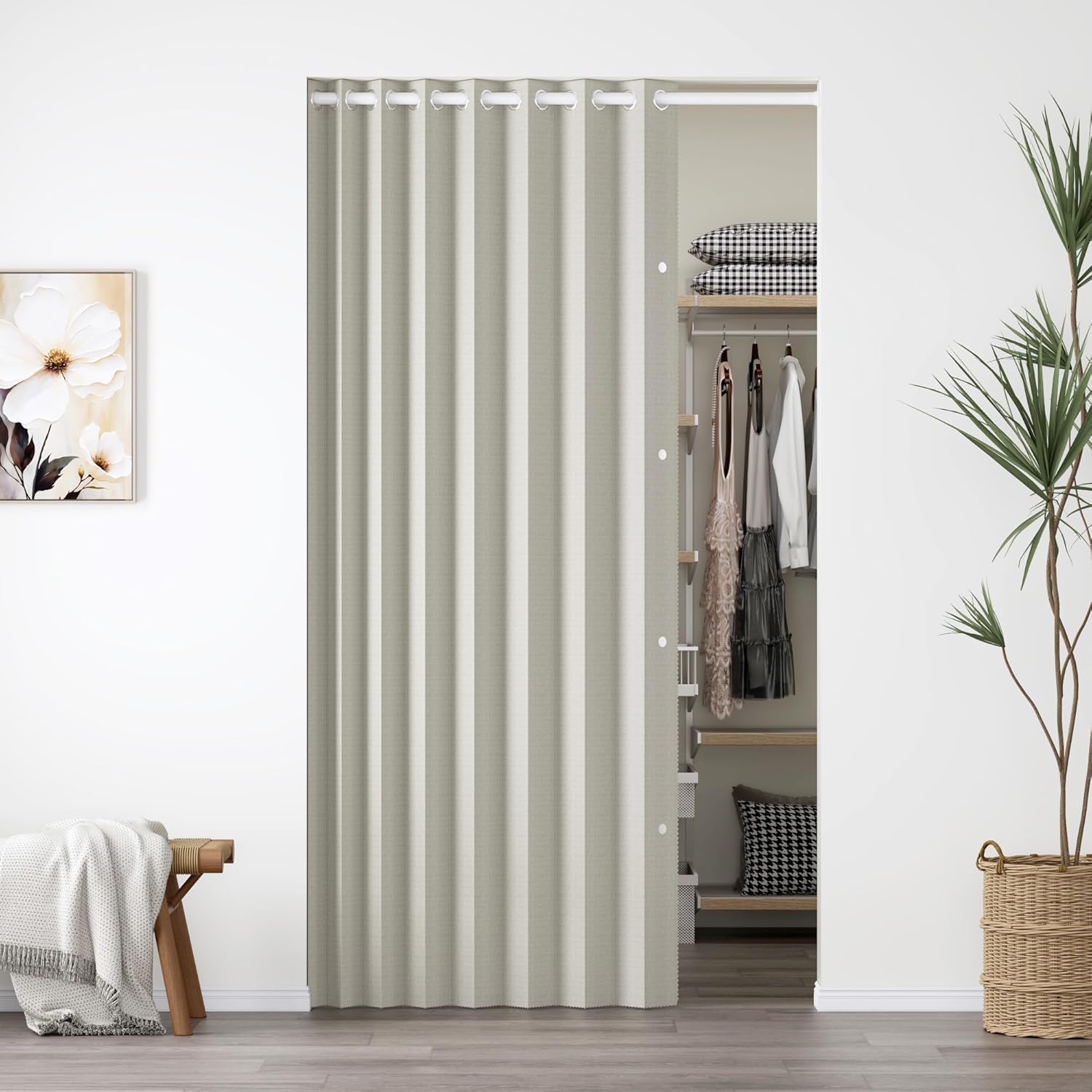 100% Blackout Accordion Style Door Curtain for Doorways Privacy Magnetic Door Curtain, Temporary Doors for A Room Privacy, 1 Panel, W45 x L80, Black