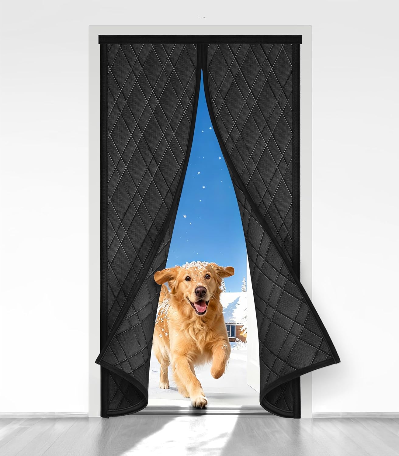 Magnetic Thermal Insulated Door Curtain, Fit Size up to 36 x 80 Inches, Thermal Door Curtain Filled with Thick Cotton to Keep Warm Winter, Doorway/Front/Back/Basement, Grey, Diamond