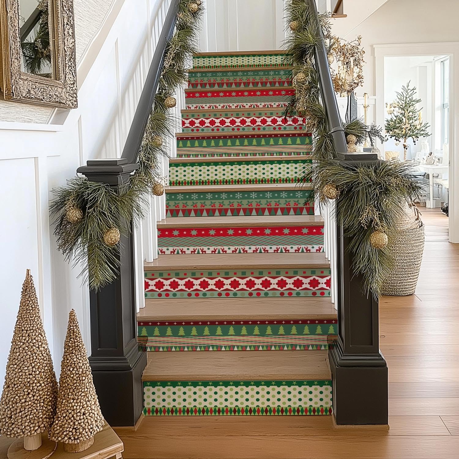 funlife 15Pcs Vinyl Peel and Stick Stair Riser Stickers, Self-Adhesive Staircase Riser Decals, 39.37"x7.09" Botanical Flowers and Meadow