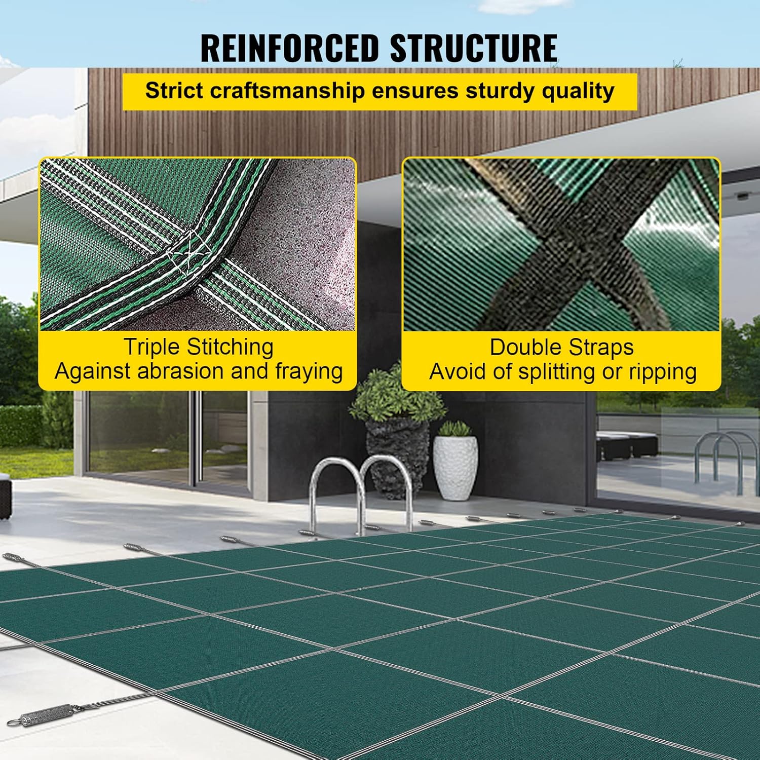 VEVOR Inground Pool Safety Cover, 16 ft x 32 ft Rectangular Winter Pool Cover, Triple Stitched, High Strength Mesh PP Material with Good Rain Permeability (Fit 16x32ft Pools)