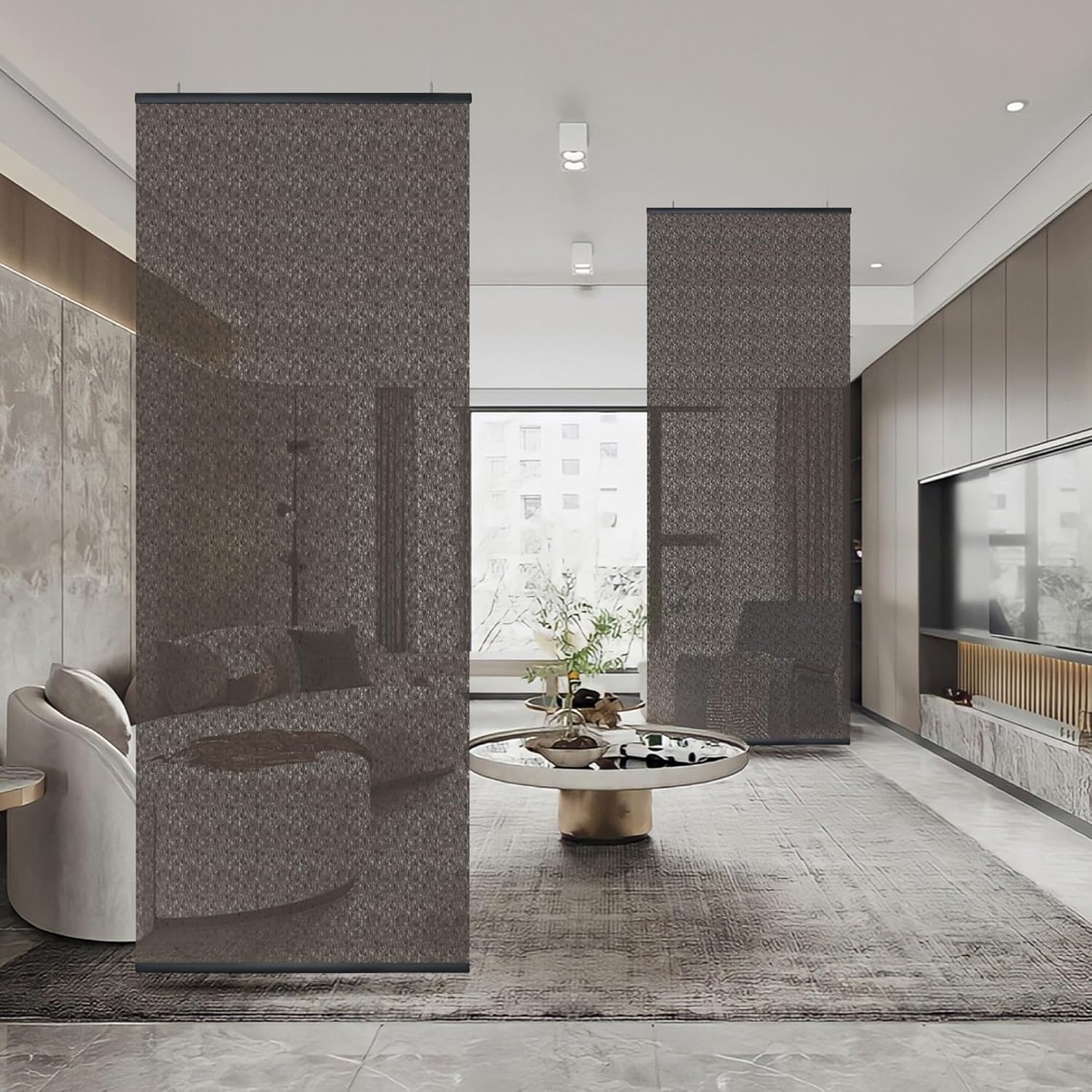 DECOLAB Hanging Panel Room Divider, Ceiling Mount Suspension Partition Panels for Open Floor Living, Bedroom, Office, Space Saving, 36" W x 96" L, Set of 2, Storm