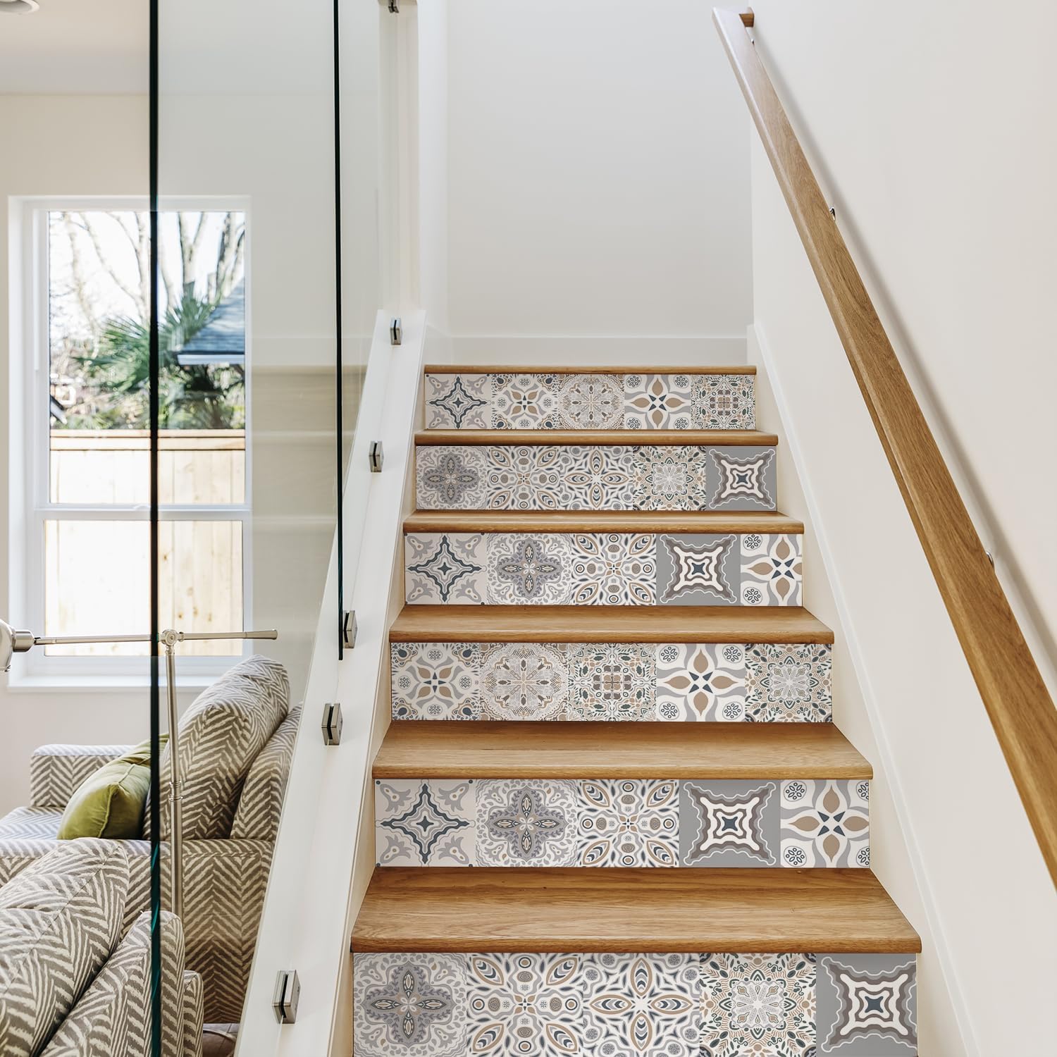 funlife 14 Strips Pure White Stair Riser Decals Peel and Stick, White Stair Riser Stickers Self Adhesive Vinyl Stairway Stickers for Entryway, Staircase Step Decals for Home Decor, 7.09“ x 47.24"