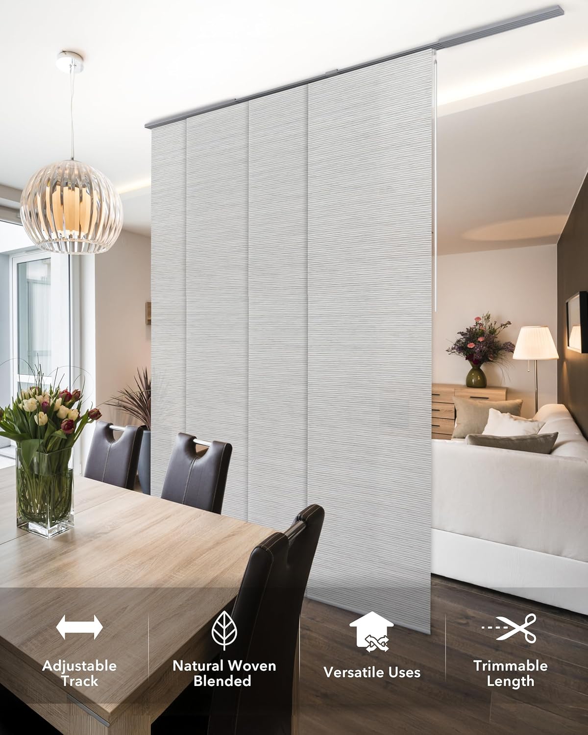 GoDear Design Adjustable Vertical Blinds for Patio Doors, Panel Track Blinds for Indoor Windows and Room Dividers, Extendable Track from 45.8" to 86" W, Trimmable Panel Curtains Up to 96" H, Marble