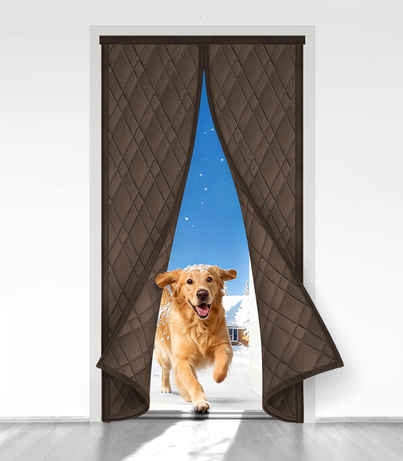 Magnetic Thermal Insulated Door Curtain, Fit Size up to 36 x 80 Inches, Thermal Door Curtain Filled with Thick Cotton to Keep Warm Winter, Doorway/Front/Back/Basement, Grey, Diamond