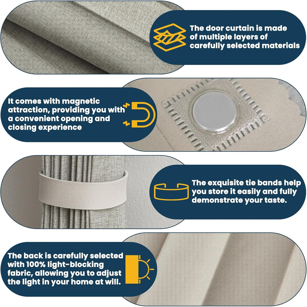 AJAZZ 100% Blackout Magnetic Accordion Door Curtain - Invisible Folding Panel for Bedroom, Living Room, Doorway - Curtain Sets Includes Tracks (1 Panel, 43W x 79L, Grey)