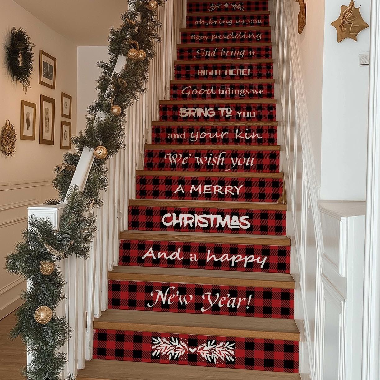 funlife 14Pcs Self-Adhesive Vinyl Stair Riser Stickers, Peel and Stick Staircase Decal Contact Paper, 39.37"x7.09" Pure Plain White