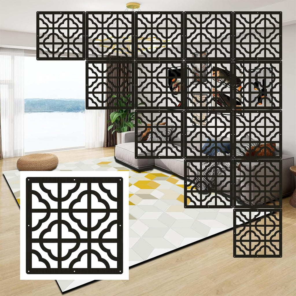 Hanging Room Divider Panels, 24 Pieces Wood-Plastic Screen Panels Wall Divider Partition Home Office Decoration (Natural)