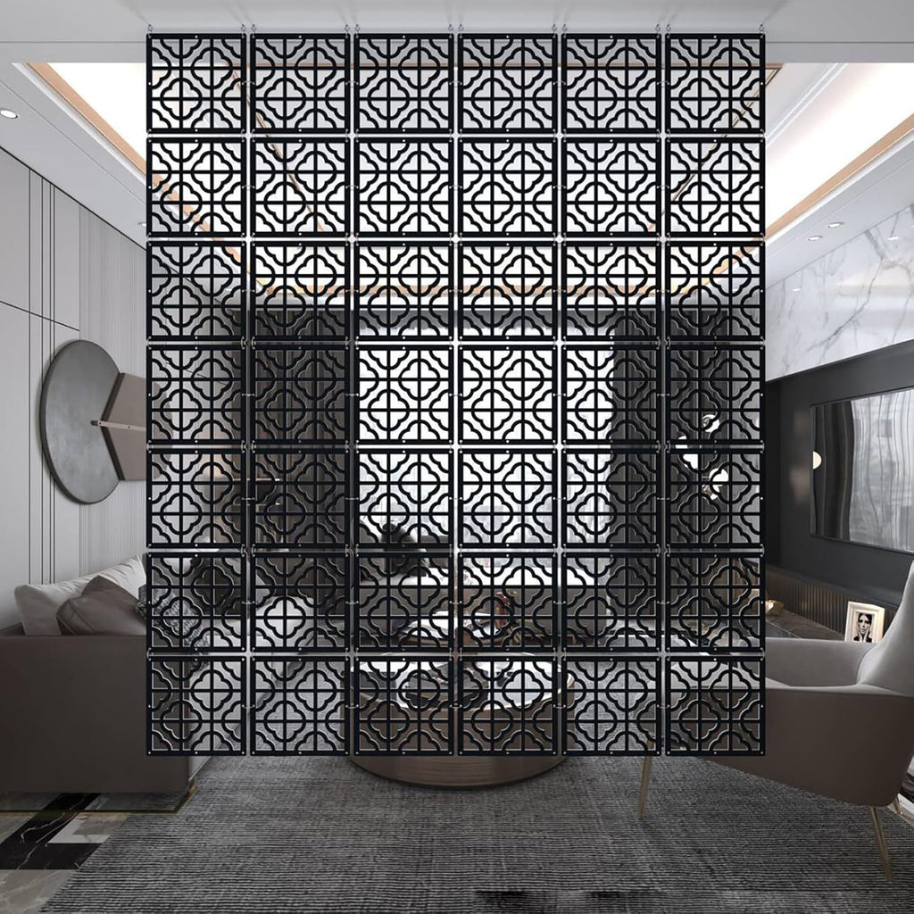 Hanging Room Divider Panels, 24 Pieces Wood-Plastic Screen Panels Wall Divider Partition Home Office Decoration (Natural)