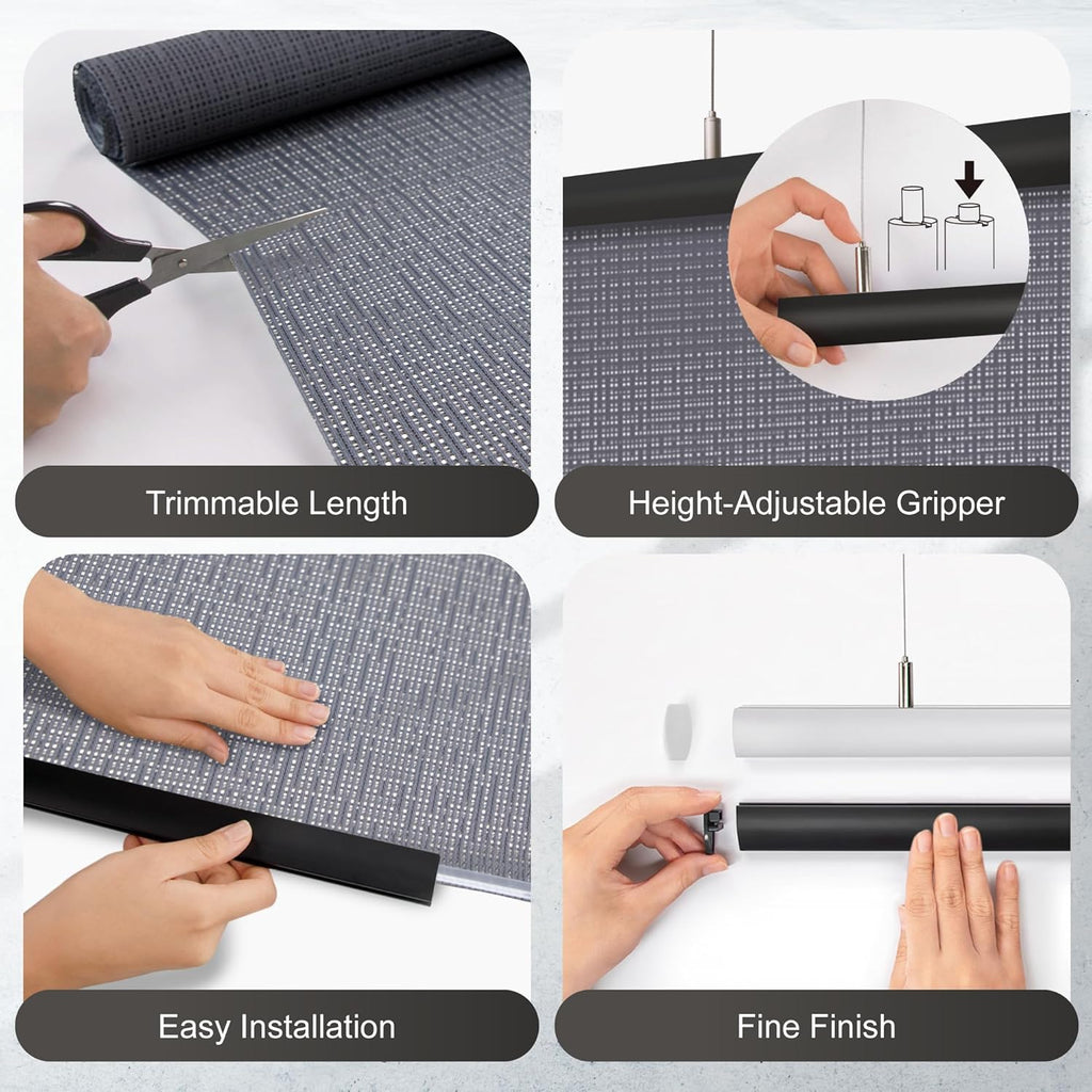 DECOLAB Hanging Panel Room Divider, Ceiling Mount Suspension Partition Panels for Open Floor Living, Bedroom, Office, Space Saving, 36" W x 96" L, Set of 2, Storm