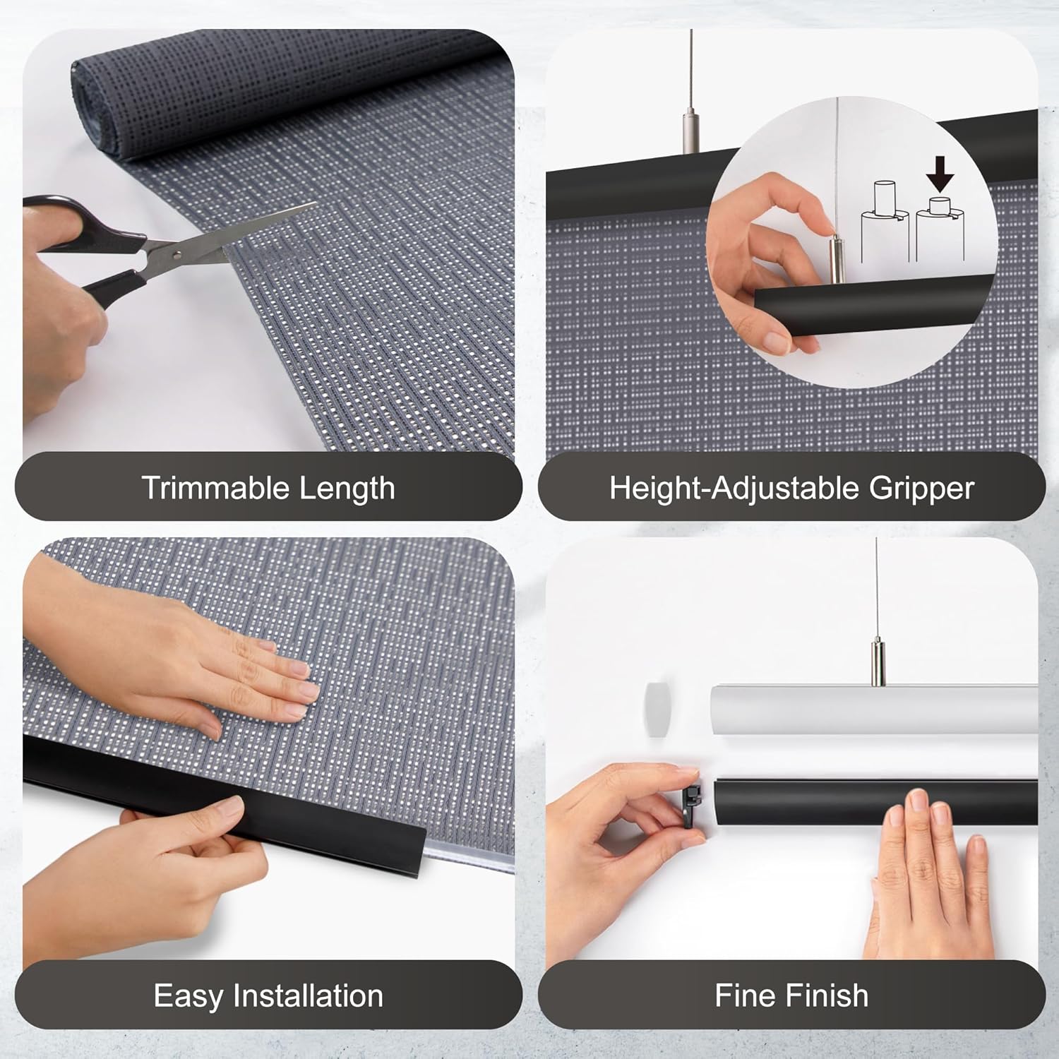 DECOLAB Hanging Panel Room Divider, Ceiling Mount Suspension Partition Panels for Open Floor Living, Bedroom, Office, Space Saving, 36" W x 96" L, Set of 2, Storm