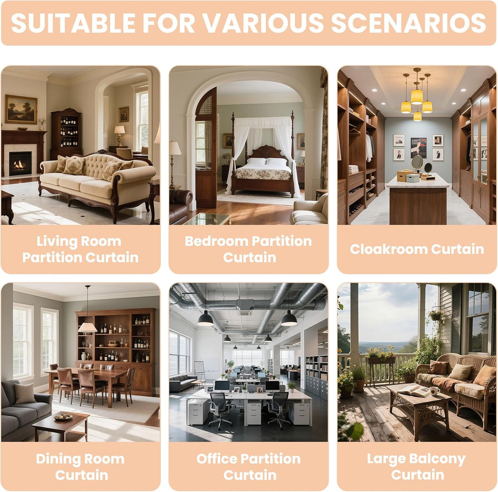 Hanging Accordion Room Divider with Track System - Ceiling-Mounted Partition Curtain, Simple Installation(White 100" W x 84" L-Pack of 1)