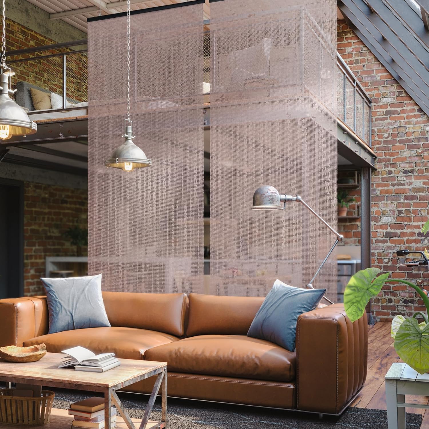 DECOLAB Hanging Panel Room Divider, Ceiling Mount Suspension Partition Panels for Open Floor Living, Bedroom, Office, Space Saving, 36" W x 96" L, Set of 2, Storm