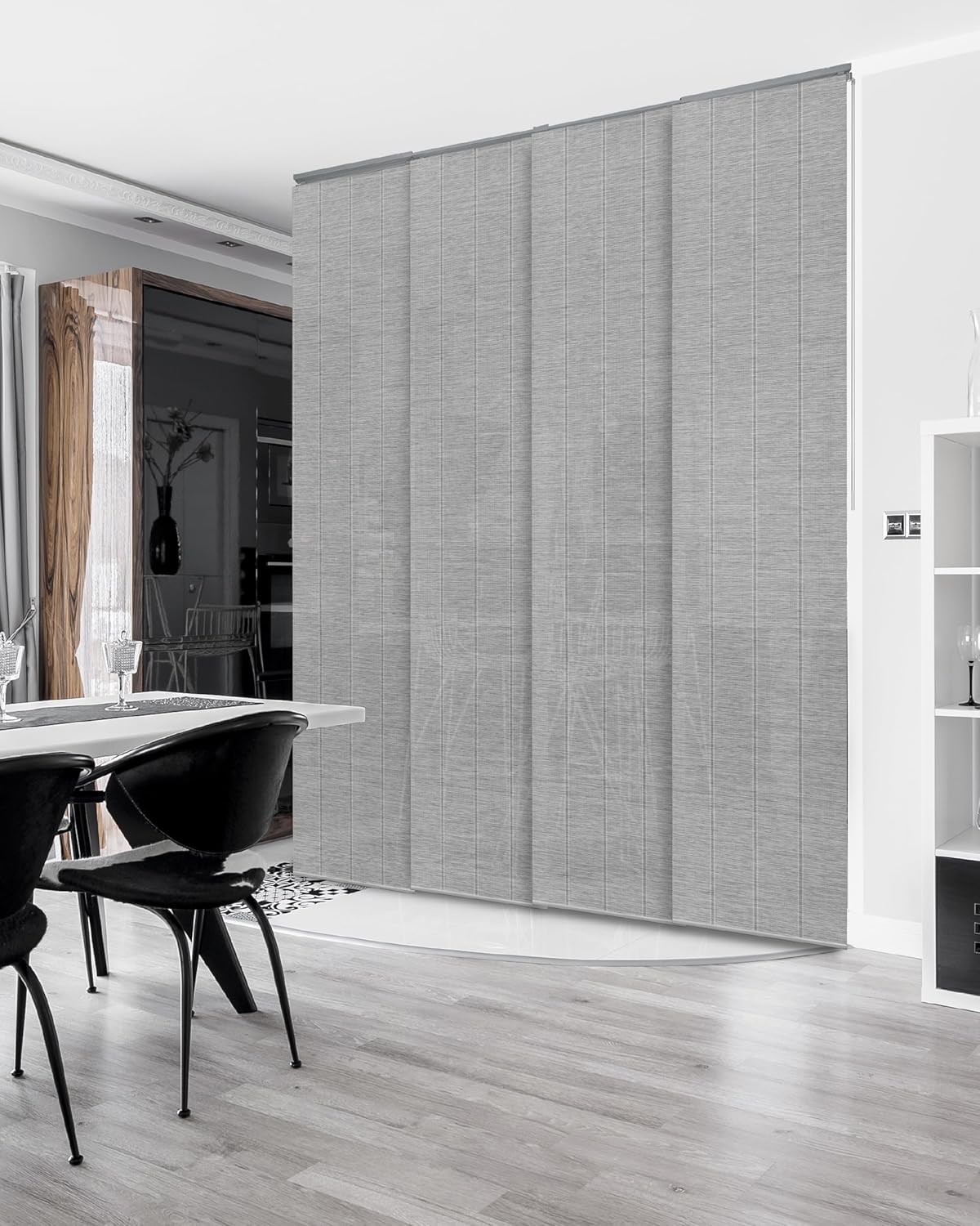 GoDear Design Adjustable Sliding Panel Hanging Room Dividers 45.8"- 86" W x 96" H, Extendable Vertical Blinds for Sliding Glass Doors, Closet Door Blinds Trimmable Fabric Panel Curtain Shades, Airo