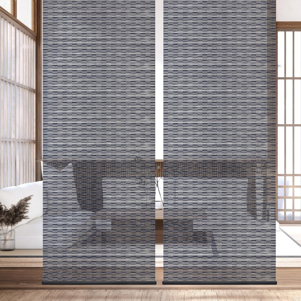 DECOLAB Hanging Room Panel, Privacy Sheer Separator Divider for Shared Room, Entryway, Workspace, Trimmable Length, Natural Woven, 36”W x 96”L, Set of 2, Azurite