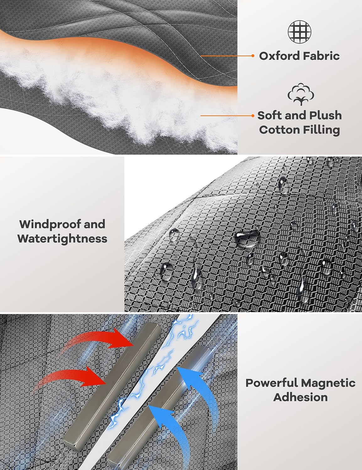 Magnetic Thermal Insulated Door Curtain, Fit Size up to 36 x 80 Inches, Thermal Door Curtain Filled with Thick Cotton to Keep Warm Winter, Doorway/Front/Back/Basement, Grey, Diamond