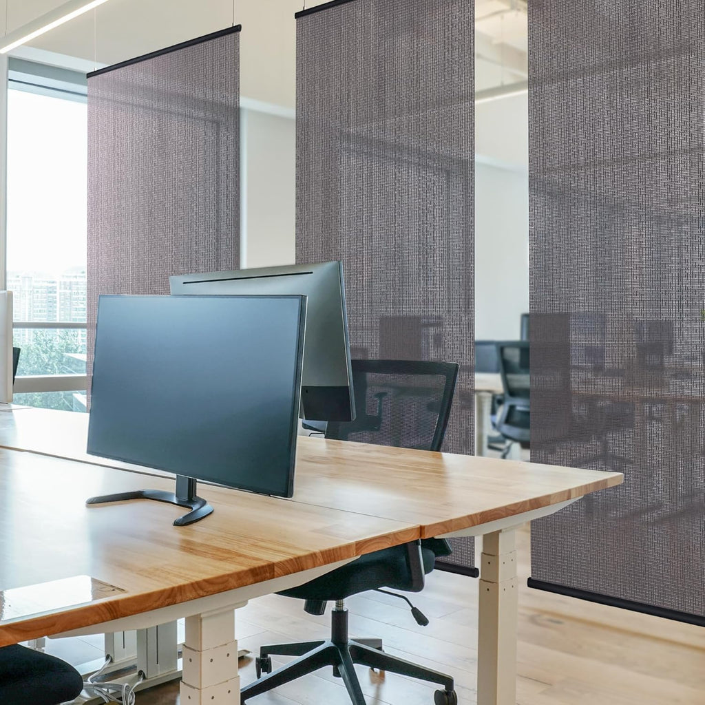 DECOLAB Hanging Panel Room Divider, Ceiling Mount Suspension Partition Panels for Open Floor Living, Bedroom, Office, Space Saving, 36" W x 96" L, Set of 2, Storm